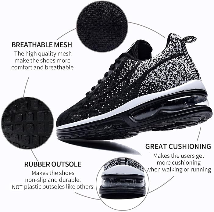 Buty sportowe męskie DO BIEGANIA czarno-białe z poduszką powietrzną siateczka lekkie AIR