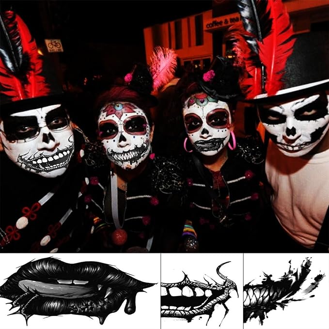 Tatuaże tymczasowe Halloween STRASZNE USTA szczęki horror duże 5 szt Drugie zdjęcie produktu