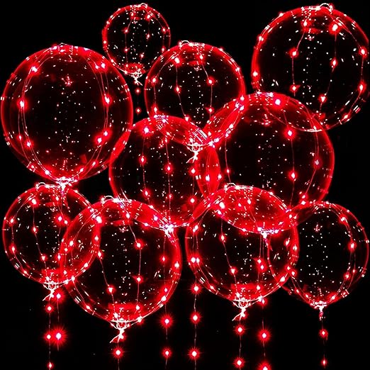 Balony transparentne LED czerwone 10 szt. dekoracja romantyczna bobo