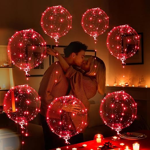 Balony transparentne LED czerwone 10 szt. dekoracja romantyczna bobo