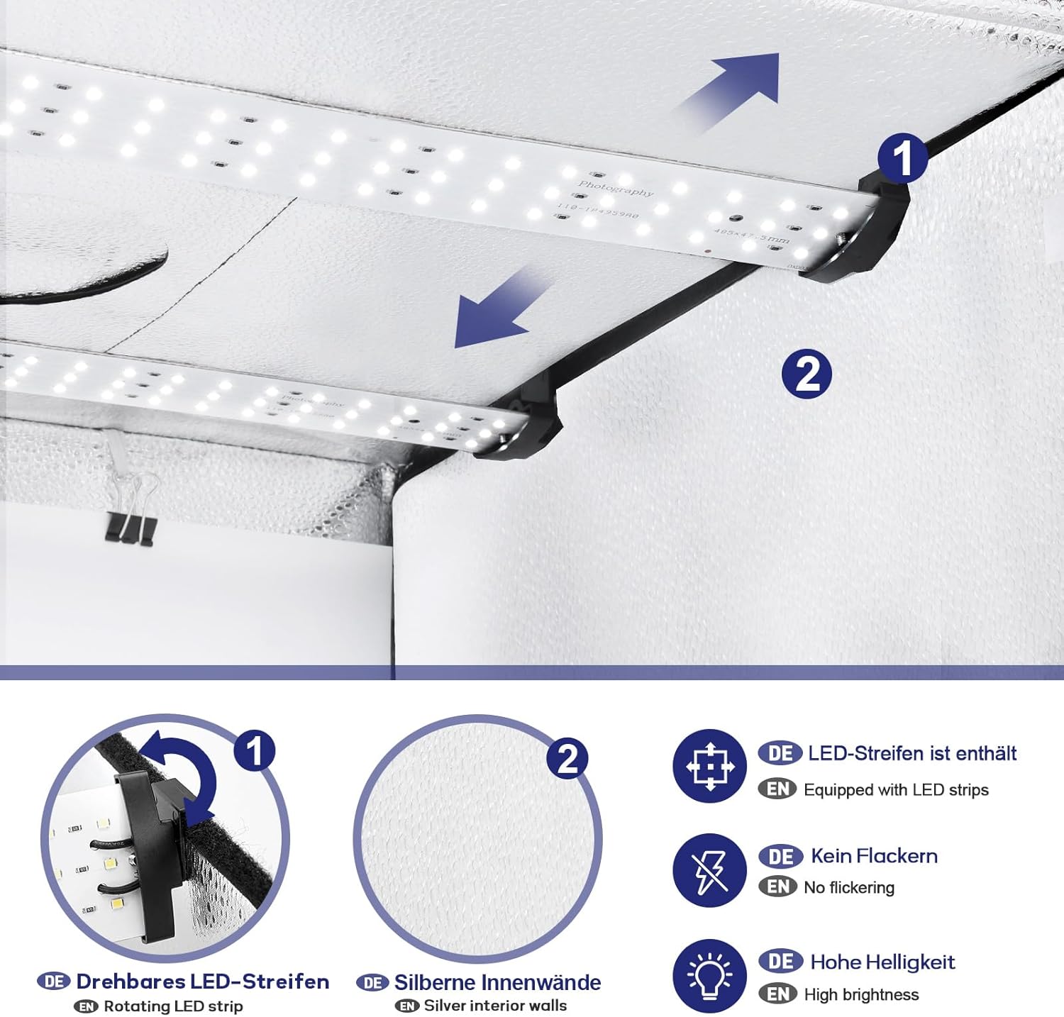 Namiot bezcieniowy duży LED 52x52 cm do fotografii produktów z tłami Zestaw Profesjonalny