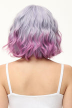 Peruka Ombre Fioletowo Różowa Falowana Krótki Bob z Grzywką Pastelowa Cosplay