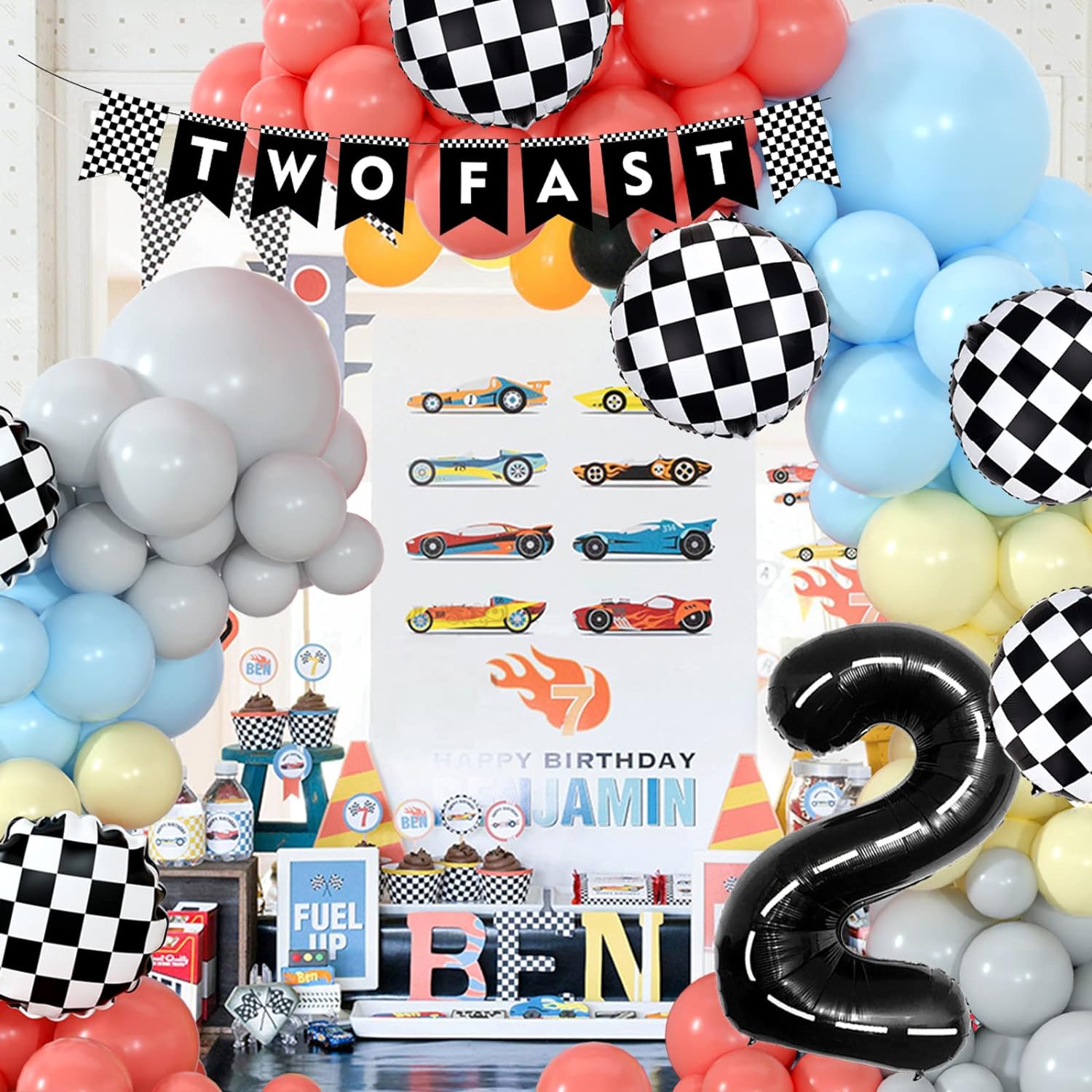 Zestaw Balonów Urodzinowych z Girlandą Pastel Koralowy Niebieski Żółty