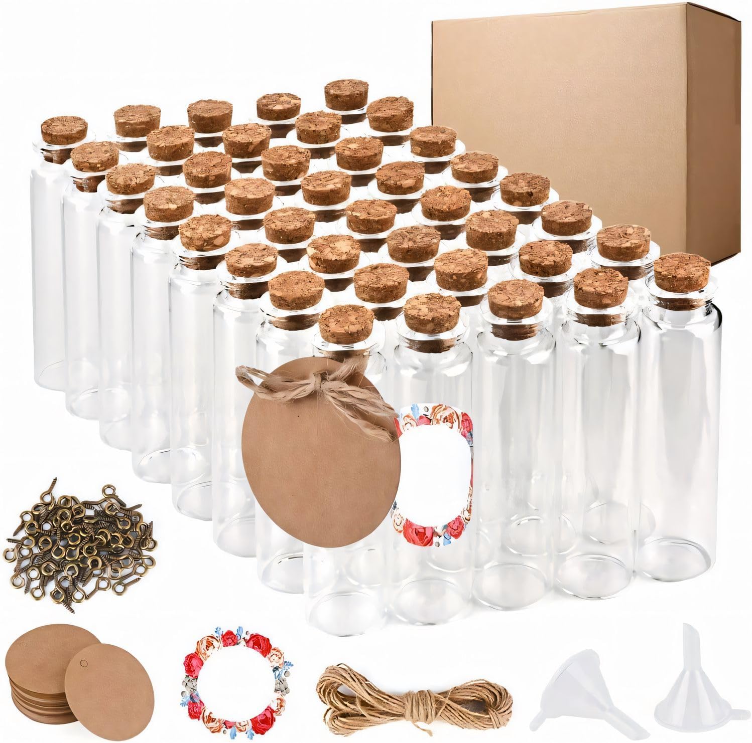 Mini Buteleczki szklane z korkiem na ozdoby podziękowania Komplet Buteleczek 40 szt 20ml Główne zdjęcie produktu