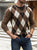 Sweter Męski W Kratkę Dekolt w serek - Idealny Na Koszulę - Brązowy