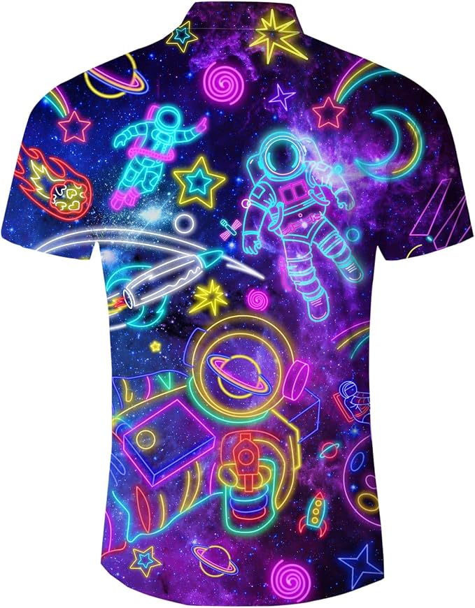 Męska Koszula Imprezowa Kosmiczny Wzór Kosmos Astronauta Planety Neon Rozmiar M Casual