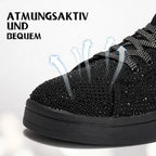 Damskie Sneakersy Lekkie Sportowe ELEGANCKIE Czarne z Cyrkoniami