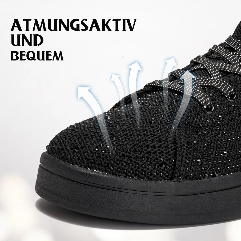 Damskie Sneakersy Lekkie Sportowe ELEGANCKIE Czarne z Cyrkoniami