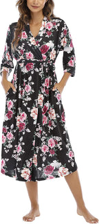 Damski Elegancki Szlafrok Kimono Podomka W kwiaty Przewiewny Delikatna Wiskoza L
