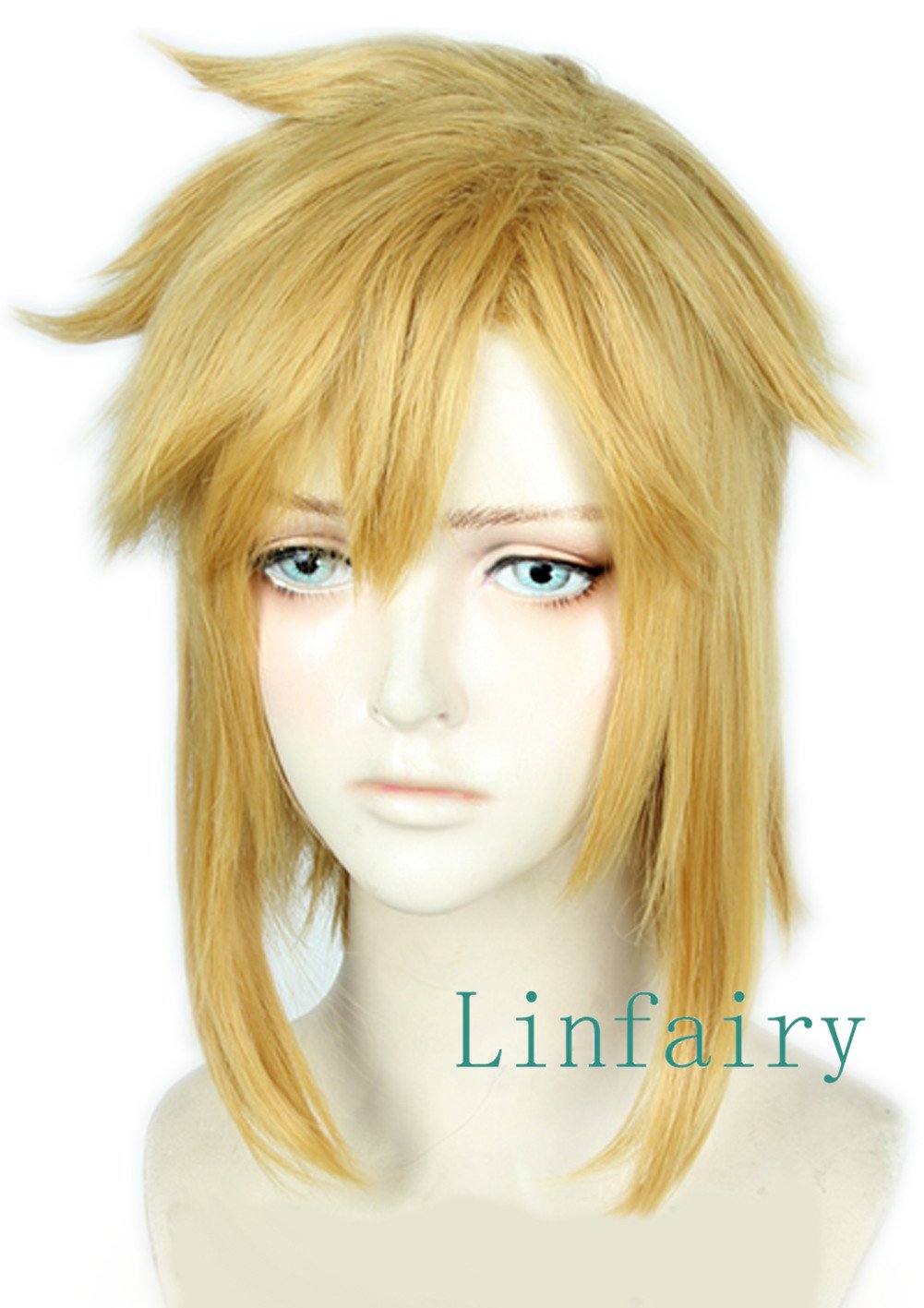 Peruka Krótkie Proste Włosy Blond Baśniowy Cosplay Anime Strój Elfa z Uszami