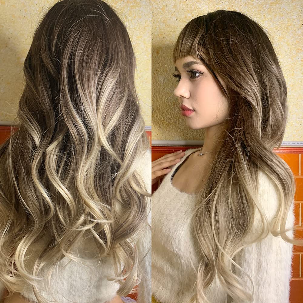 Peruka Naturalny Blond Kręcone Włosy Za Ramiona z Grzywką i Odrostem