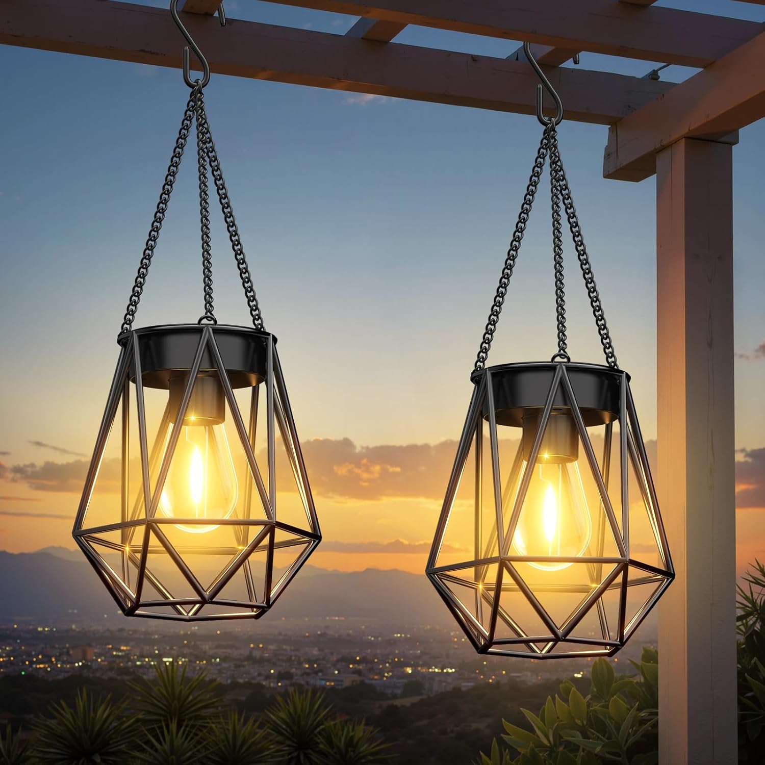 Lampiony Lampy solarne LED ogrodowe 2 szt. metalowe wiszące retro IP65 Drugie zdjęcie produktu