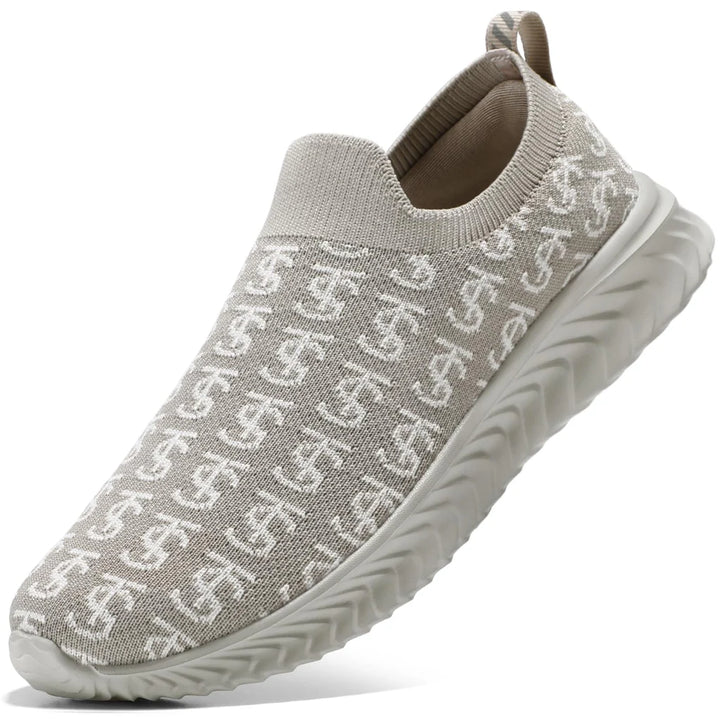 Damskie Sneakersy Ultra Lekkie Sportowe Miękkie z Materiału Skarpety Slippers - Beżowe