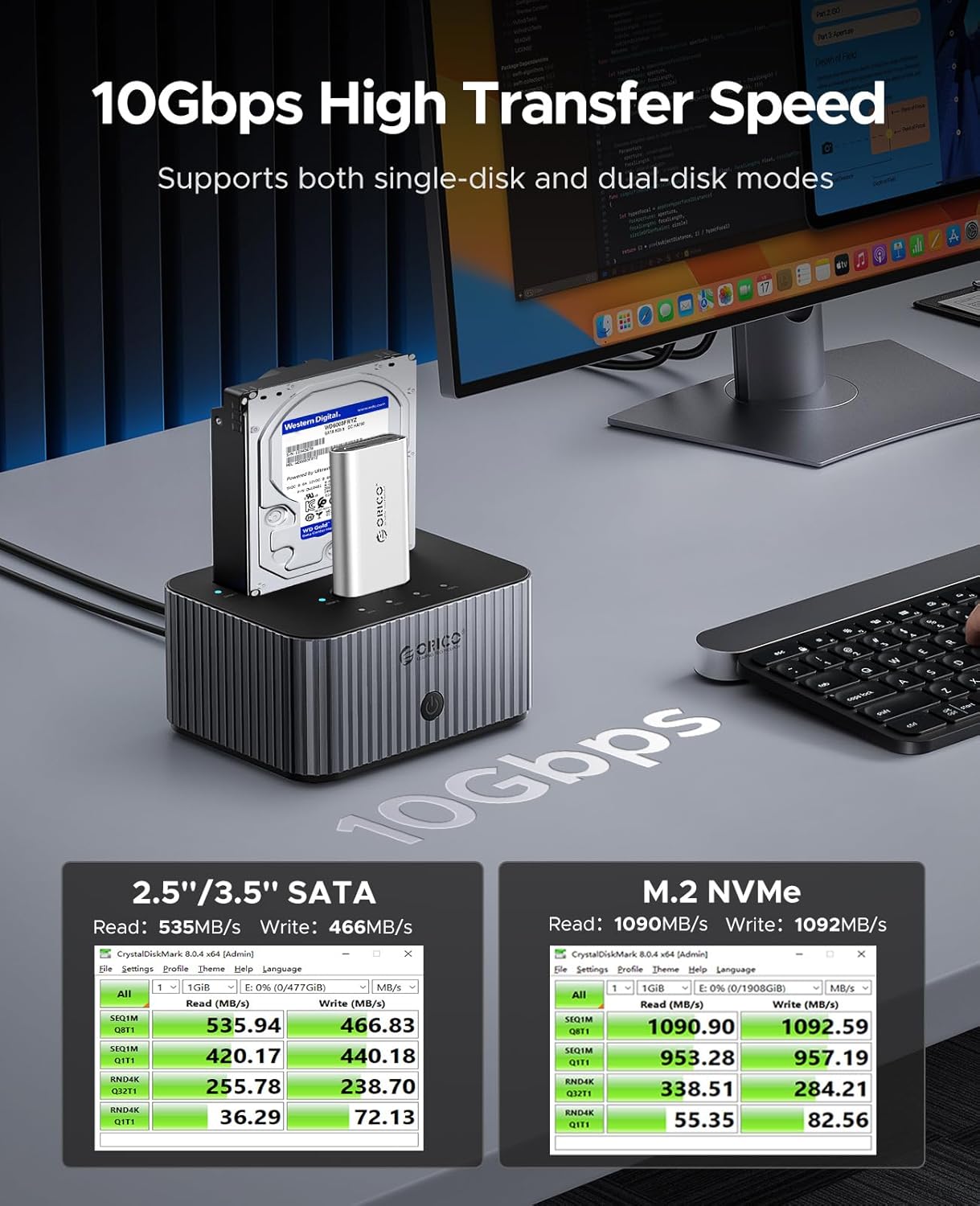 ORICO stacja dokująca M.2 NVMe & 2,5''/3,5'' HDD, klonowanie offline