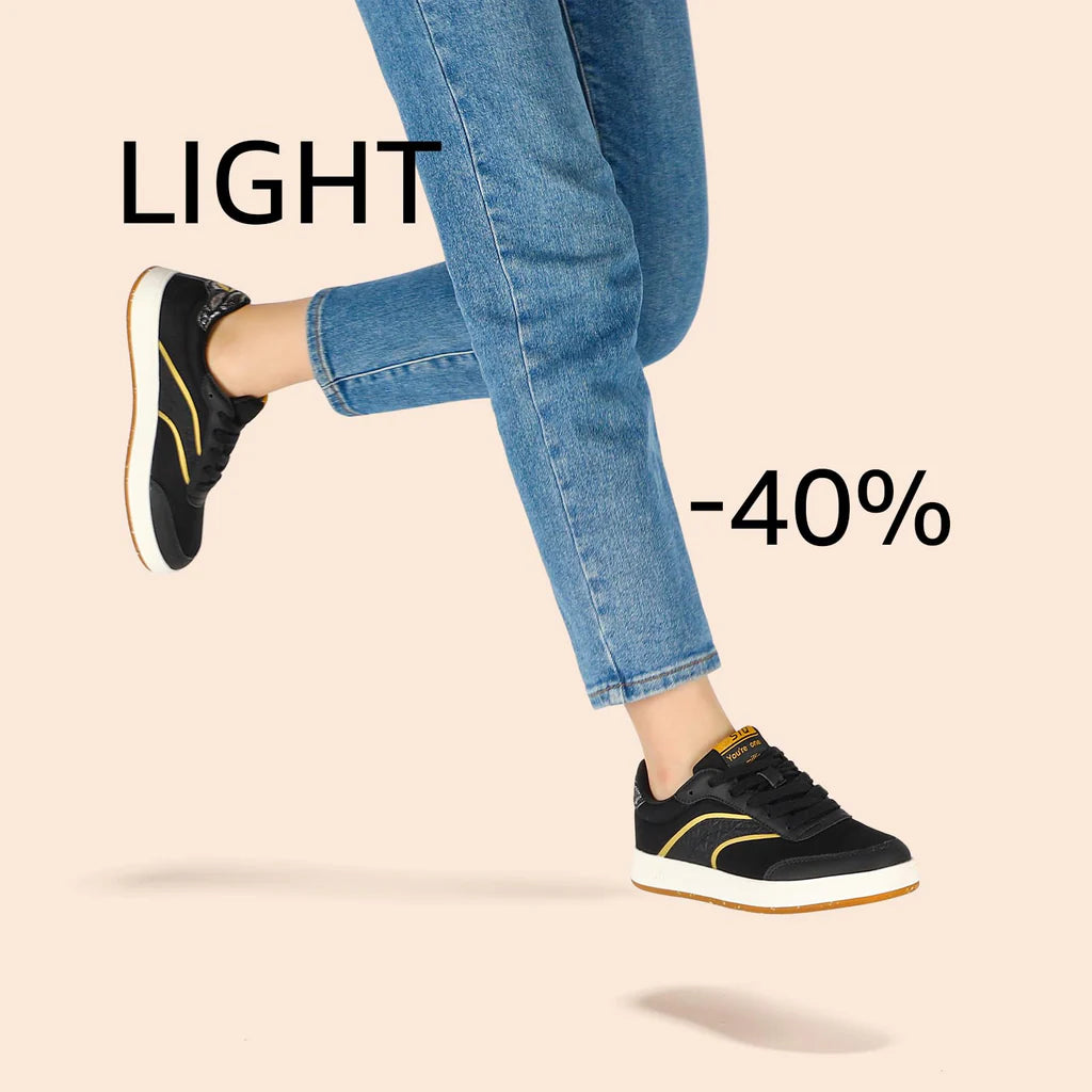 Damskie Sneakersy Lekkie Sportowe eleganckie z elementem z eko-skóry - Czarno-Złote