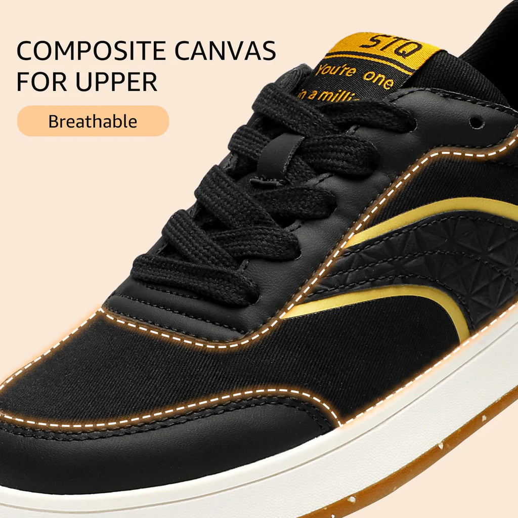 Damskie Sneakersy Lekkie Sportowe eleganckie z elementem z eko-skóry - Czarno-Złote