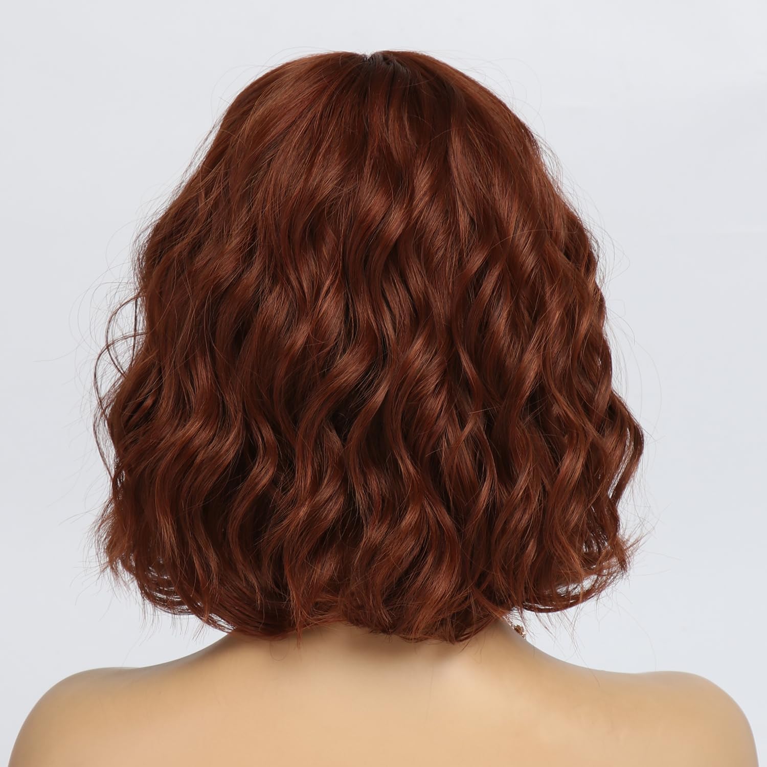 Peruka Krótki Bob Coplay Rudy Miedziany Kręcone włosy z grzywką do Ramion