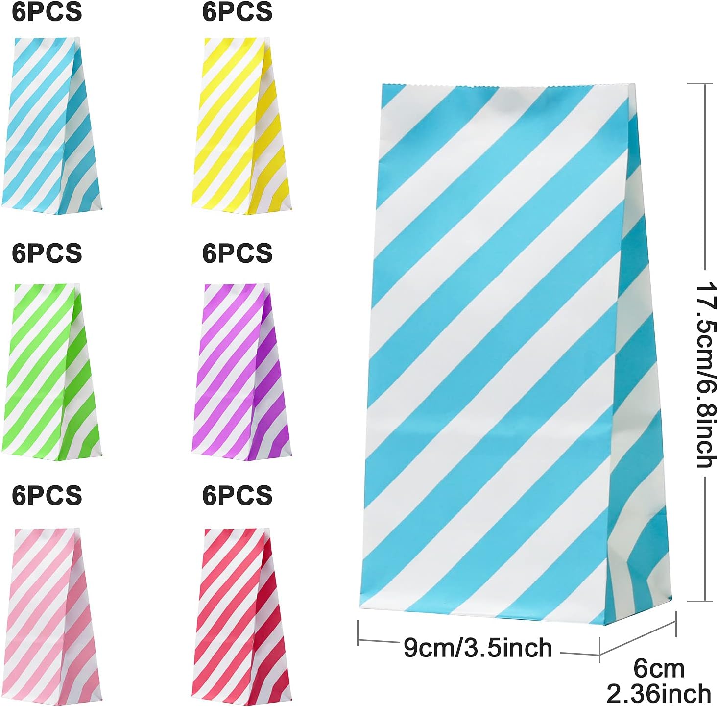 Torebki Mini Torby na słodycze Prezenty Cukierki w Kolorowe Paski 36 szt z Naklejkami Drugie zdjęcie produktu