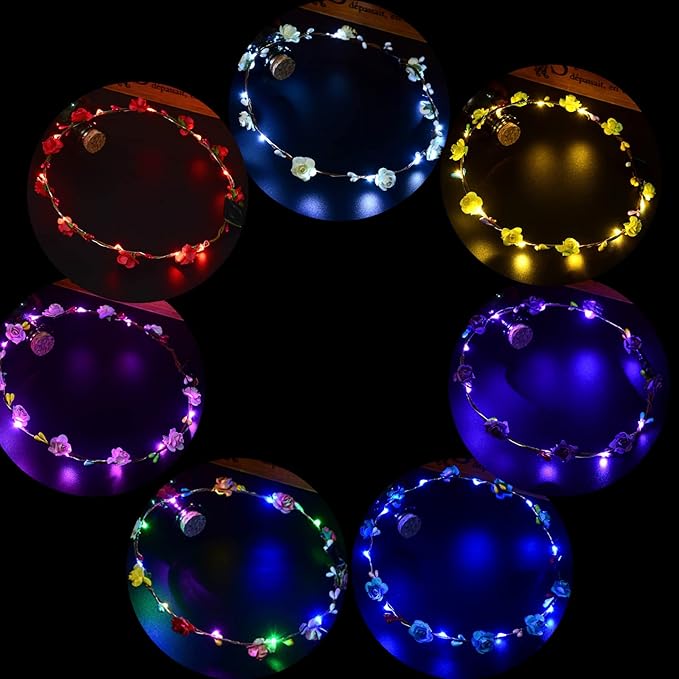 Opaska LED kwiatowa wianek świetlny na głowę wesele festiwal plener ZESTAW 7 SZTUK Drugie zdjęcie produktu