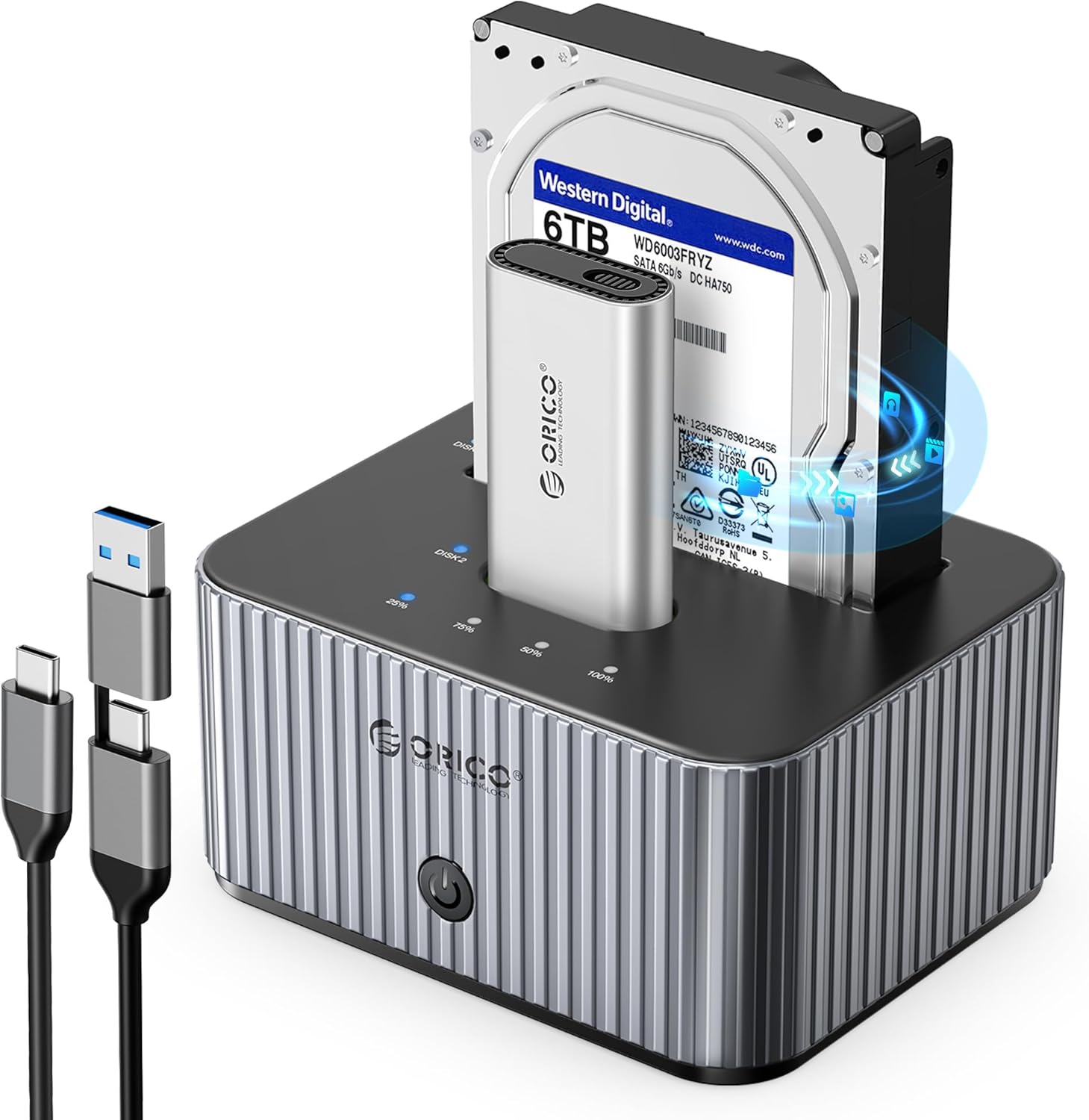 ORICO stacja dokująca M.2 NVMe & 2,5''/3,5'' HDD, klonowanie offline Główne zdjęcie produktu