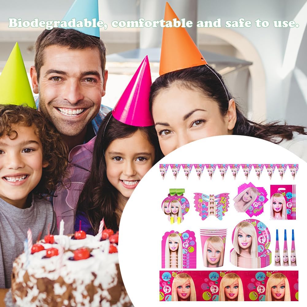 Urodzinowa Imprezowa Zastawa i Aksesoria Duży Komplet Różowe - Barbie