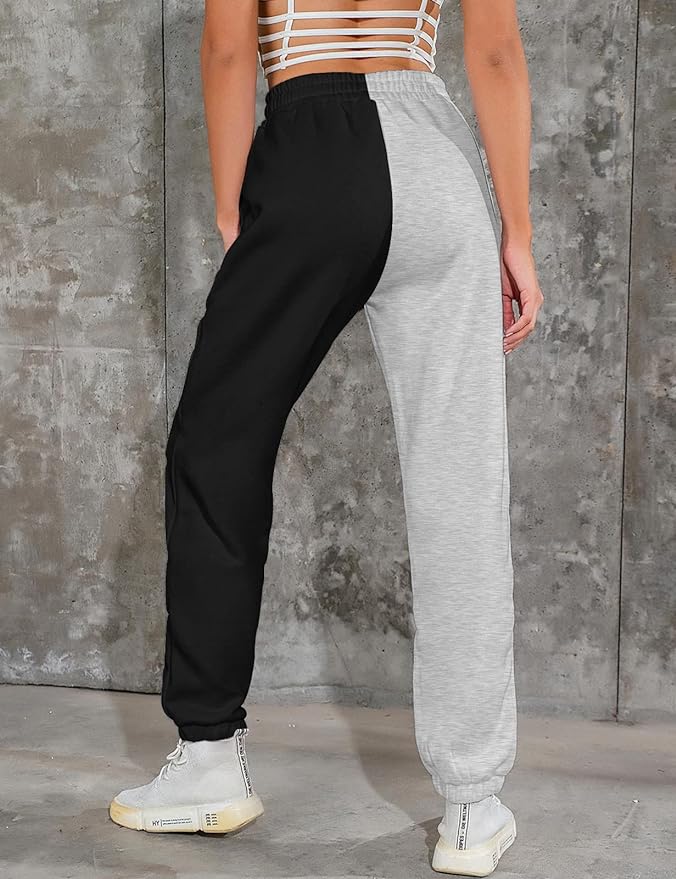 Spodnie Dresowe Damskie Ocieplane Czarno Szare Dwukolorowe Dresy typu Baggy Drugie zdjęcie produktu