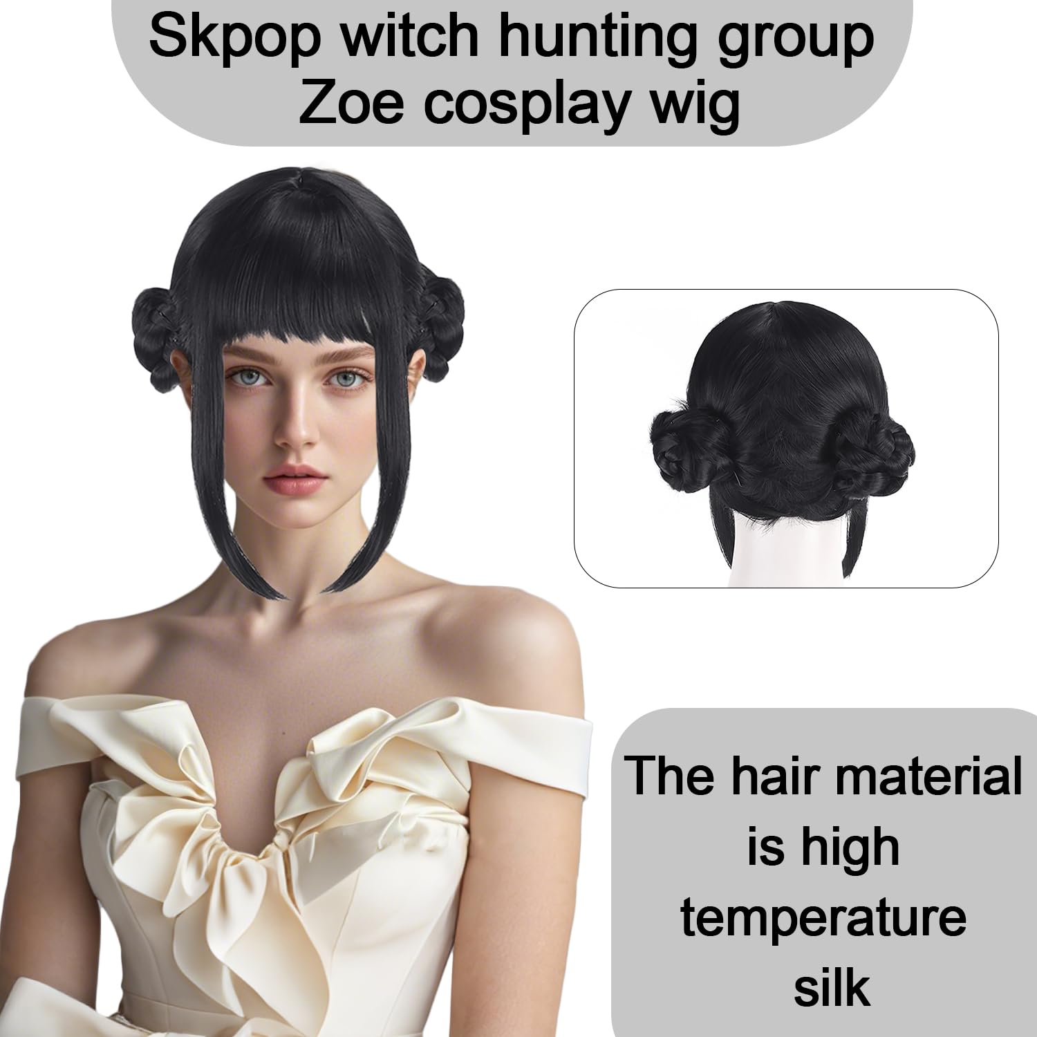 Peruka K-Popowe Łowczynie Demonów ZOEY Czarne Włosy Fryzura Cosplay KUCYKI Drugie zdjęcie produktu