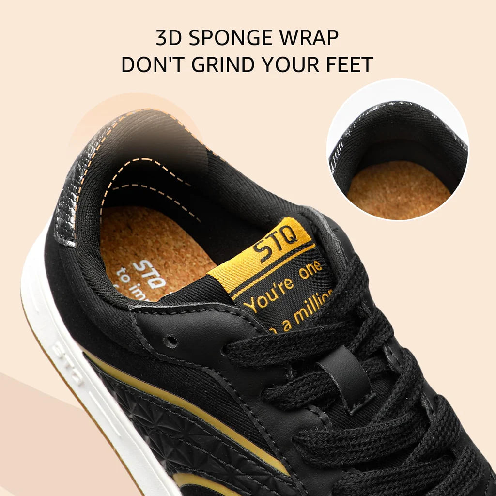 Damskie Sneakersy Lekkie Sportowe eleganckie z elementem z eko-skóry - Czarno-Złote