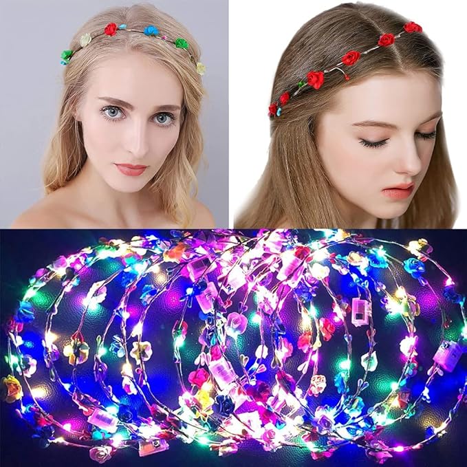 Opaska LED kwiatowa wianek świetlny na głowę wesele festiwal plener ZESTAW 7 SZTUK