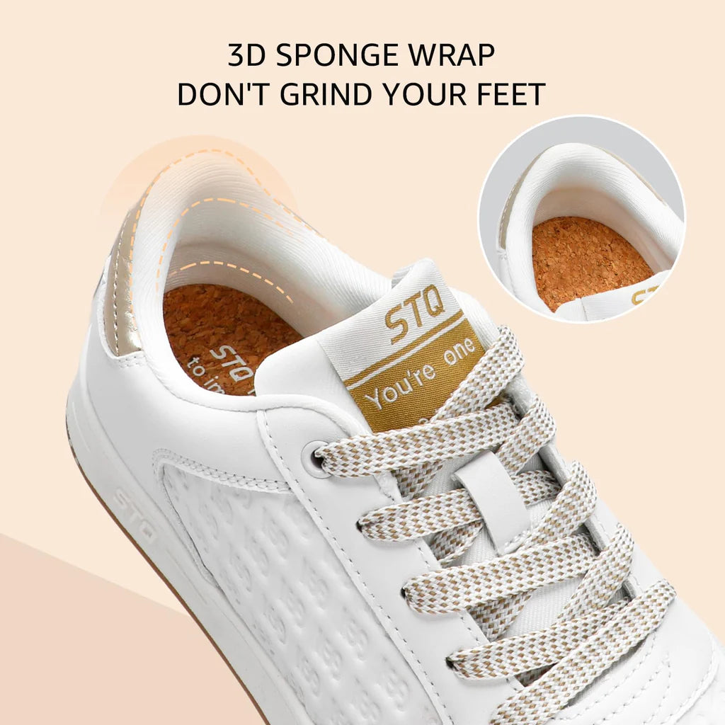 Damskie Sneakersy Lekkie Sportowe ELEGANCKIE z elementem z eko-skóry - Biało-Złote