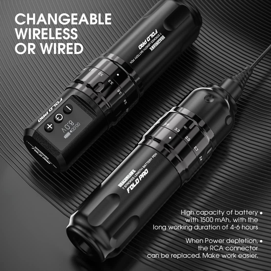Dragonhawk Fold Pro 2xBATERIE Regulowany Skok maszynka do tatuowania Tatuażu