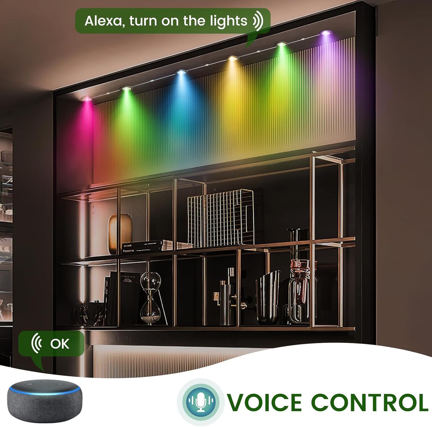 Inteligentne Lampki LED RGB WiFi 15x Podszafkowe Sterowane Aplikacją z Pilotem Smart Home