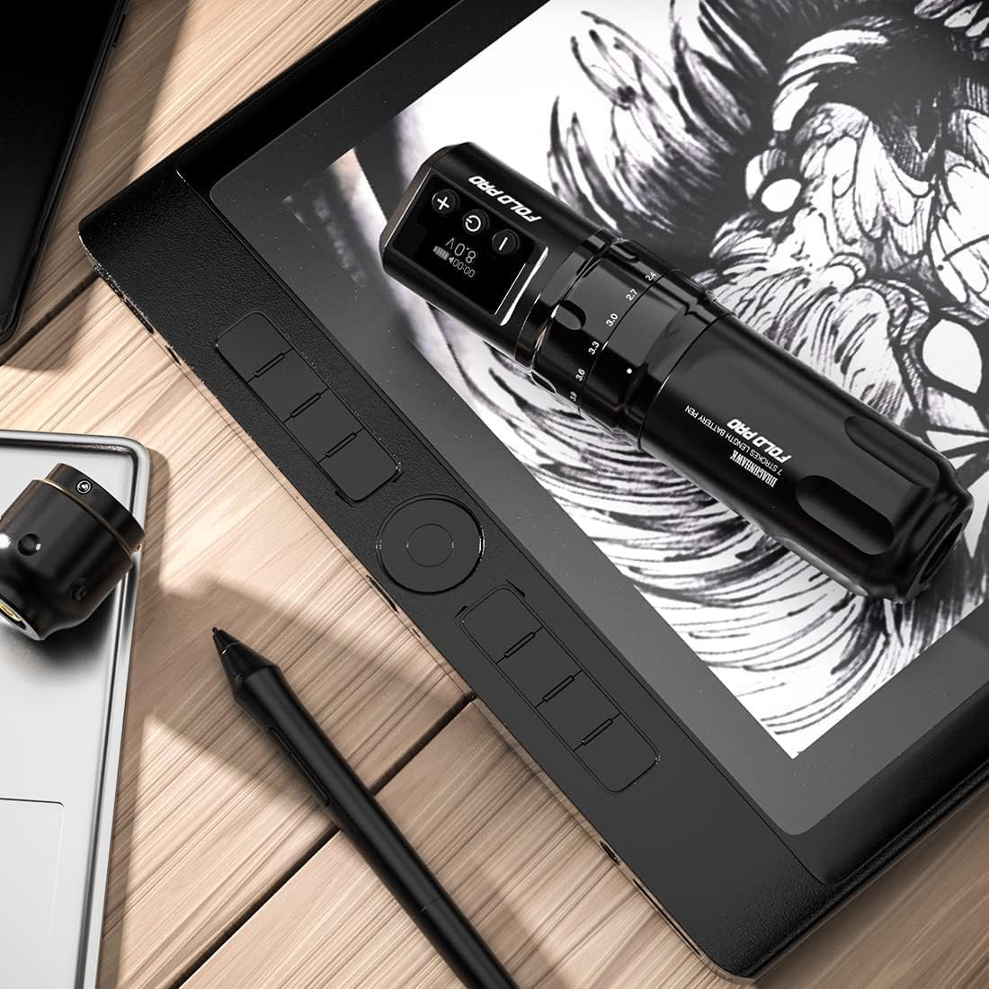 Dragonhawk Fold Pro 2xBATERIE Regulowany Skok maszynka do tatuowania Tatuażu