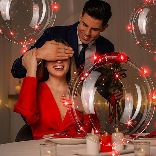 Balony transparentne LED czerwone 10 szt. dekoracja romantyczna bobo