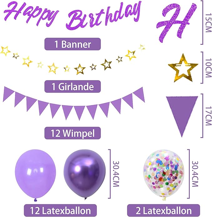 Zestaw dekoracji urodzinowych Balony Urodzinowe Happy Birthday fioletowe girlandy