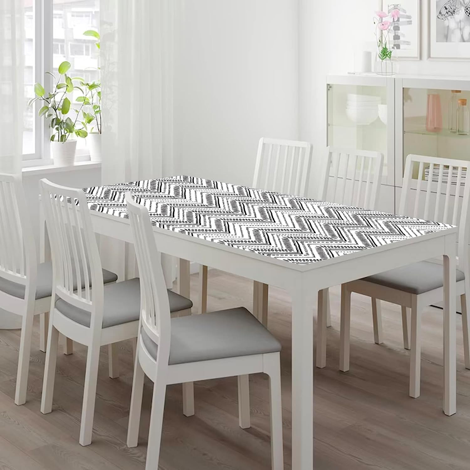 Samoprzylepna Okleina Meblowa Biała Czarny Modny Wzór 6m x 45cm