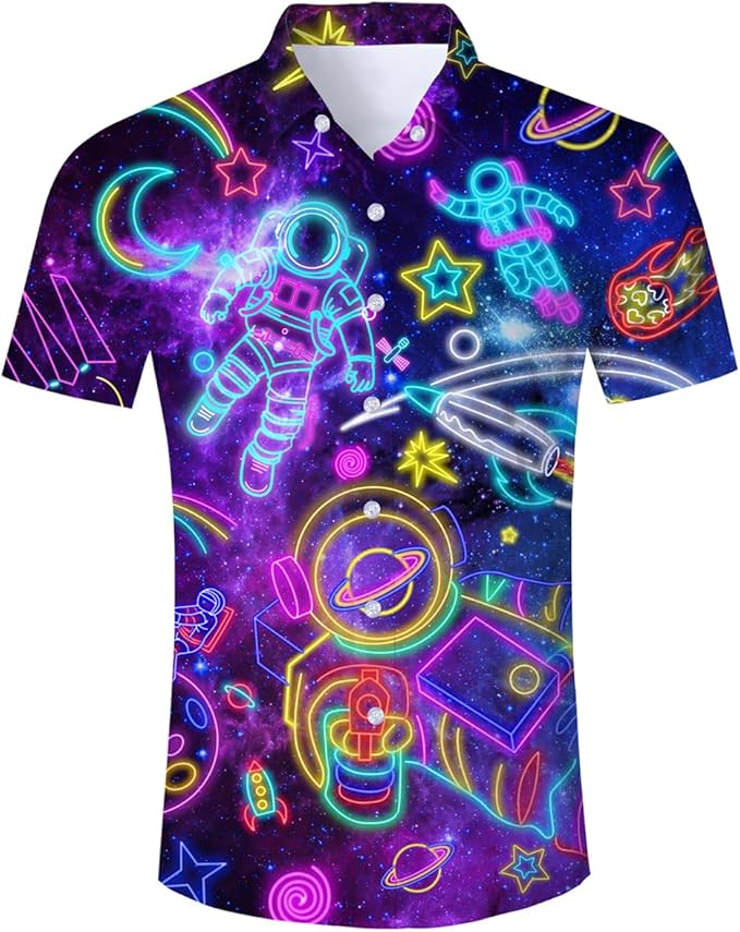 Męska Koszula Imprezowa Kosmiczny Wzór Kosmos Astronauta Planety Neon Rozmiar M Casual