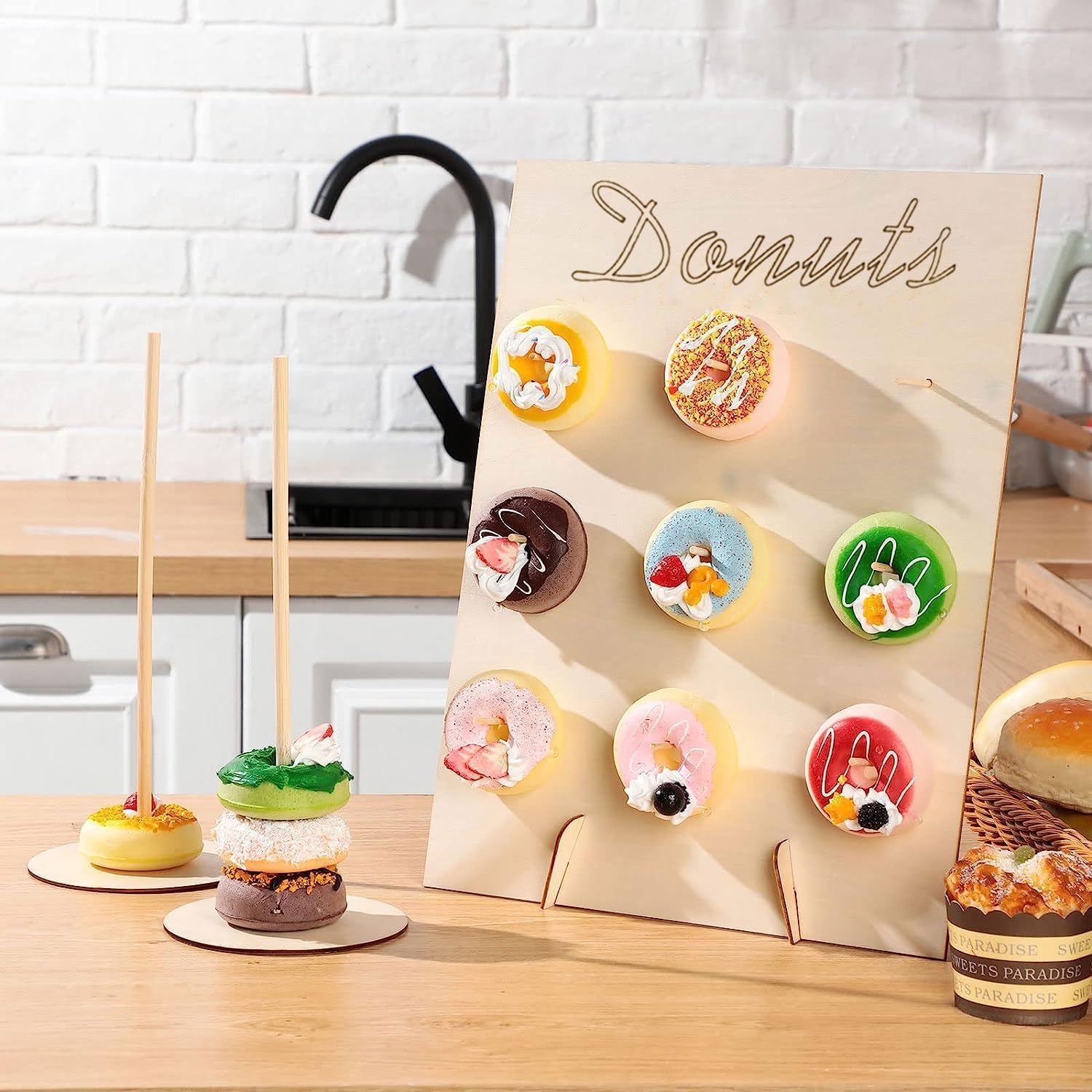 Drewniany Stojak na donuty Pączki z dziurką na stół imprezę Wesele Zestaw 2