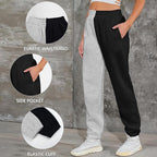 Spodnie Dresowe Damskie Ocieplane Czarno Szare Dwukolorowe Dresy typu Baggy