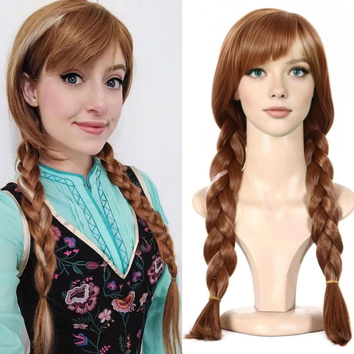 Ciemny Blond  Peruka Długie Włosy Cosplay Kraina Lodu z Warkoczami