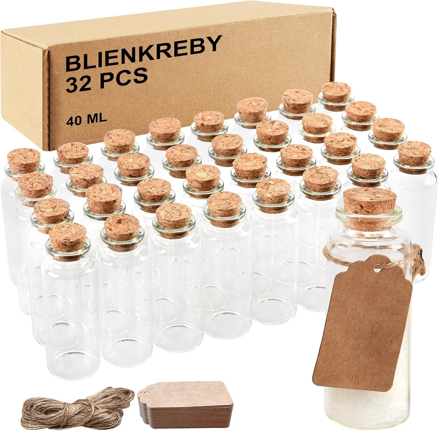 Mini buteleczki szklane z korkiem 40ml – zestaw 32 szt. do rękodzieła i dekoracji