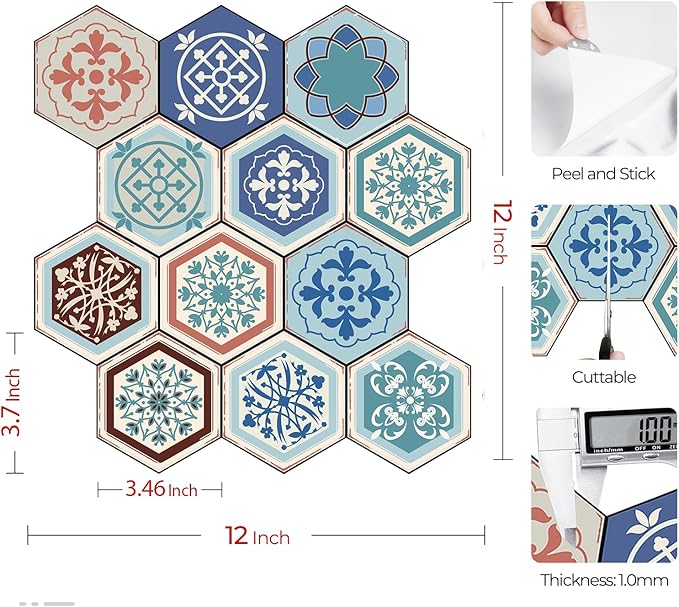 Naklejki 3D samoprzylepne imitujące płytki heksagony do kuchni łazienki 30x30cm