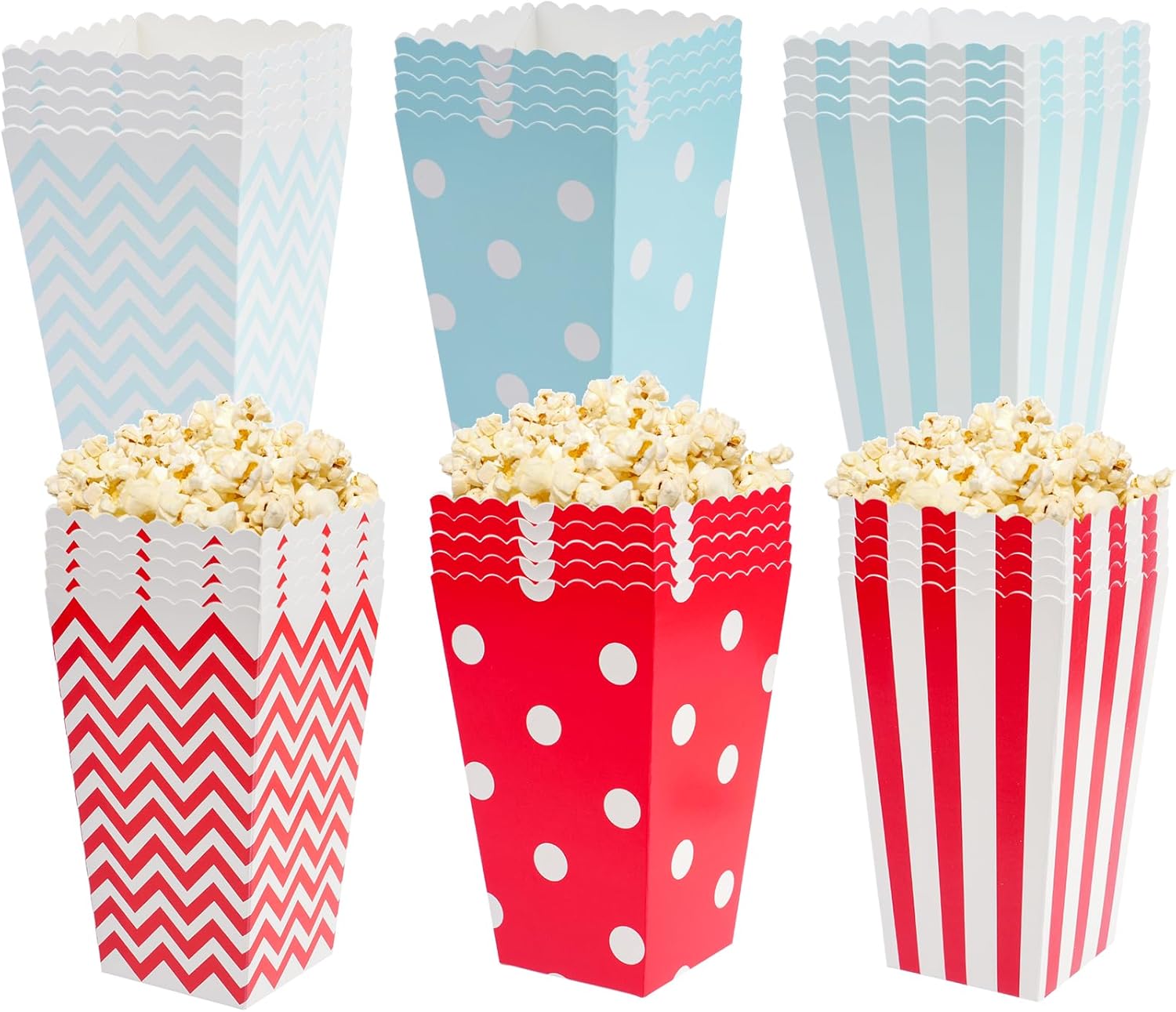 Pudełka na Popcorn Amerykańskie Mini Opakowania 30 szt Czerwone Niebieski w paski Główne zdjęcie produktu