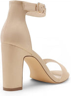Damskie Buty DREAM PAIRS Letnie Sandały na Obcasie Szeroki Wysoki Obcas - Beżowe