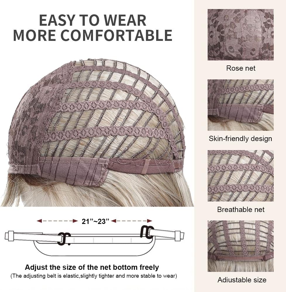 Peruka Blond Jasna z Pastelowymi Różowymi Pasemkami długie proste włosy 70cm Naturalnie wyglądająca