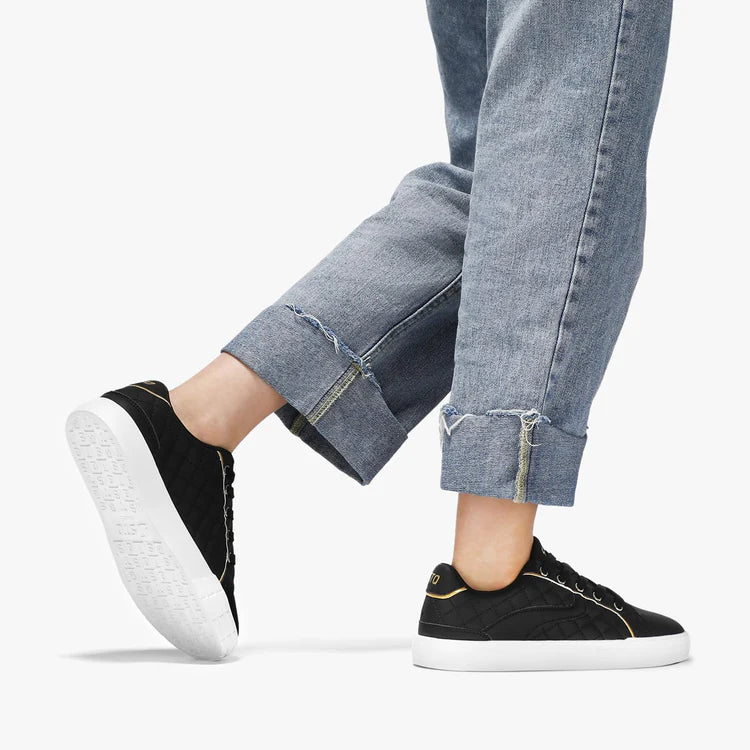 Damskie Sneakersy Lekkie Sportowe eleganckie z elementem z eko-skóry - Czarno-Złote Drugie zdjęcie produktu