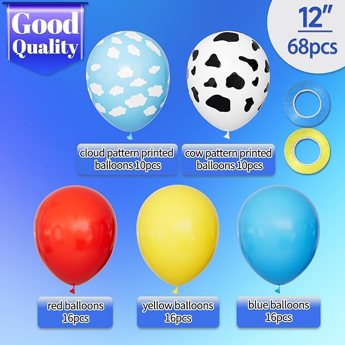 Balony Dekoracyjne Party 68szt  Kolorowe Wzory Chmurki Bluey Zestaw