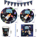 Zestaw urodzinowy kosmos OUTER SPACE – 80 elementów: talerzyki, kubki, serwetki, girlanda