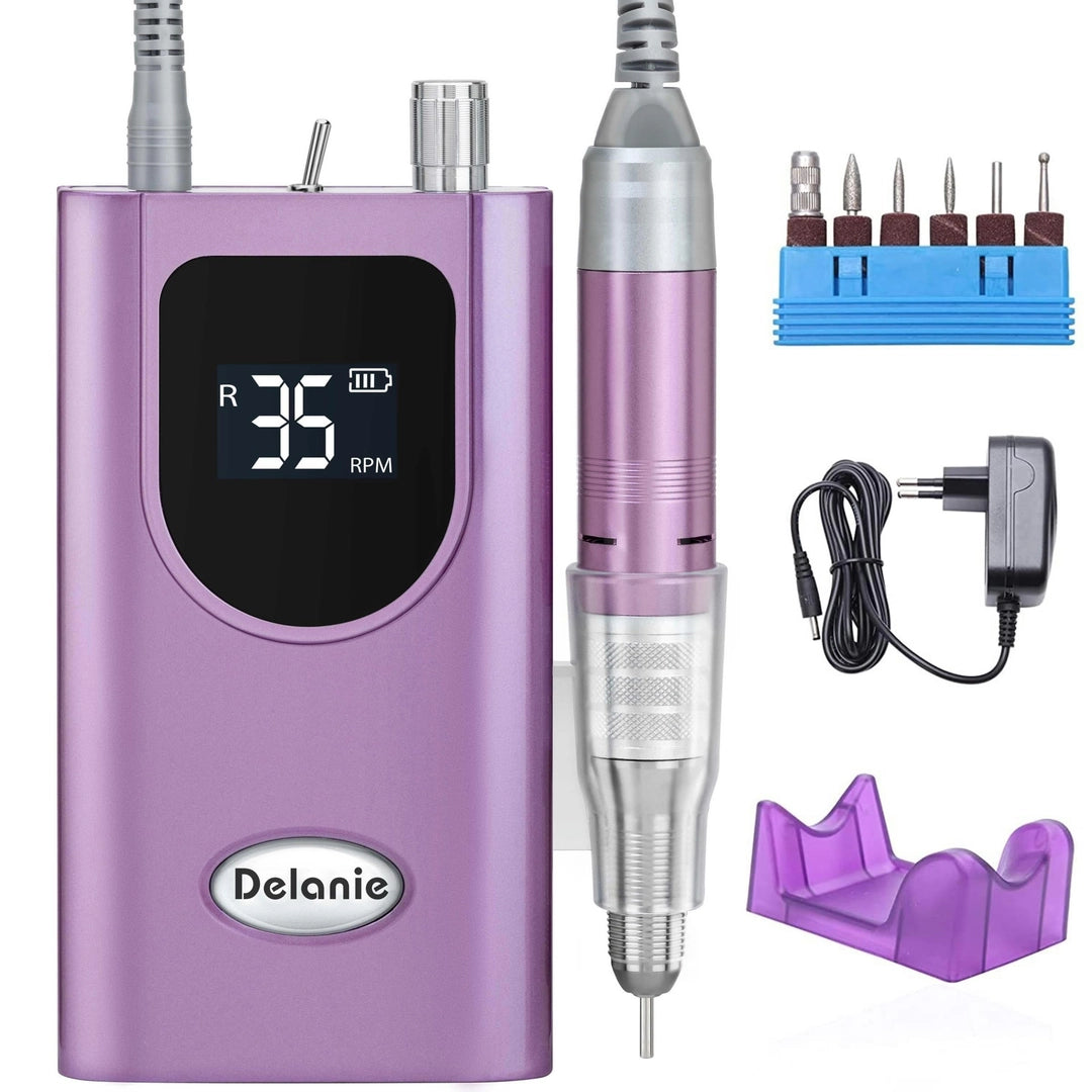 Frezarka do paznokci Nail Master 35000 RPMn– bezprzewodowa, LCD i frezy FIOLET