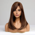 Peruka damska brązowa prosta z grzywką 55 cm naturalny efekt ombre